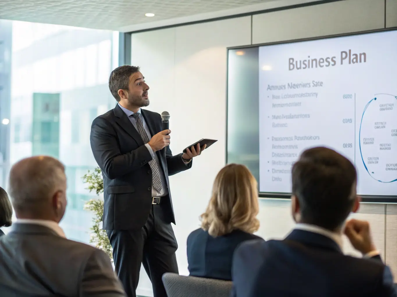 An image depicting a startup founder confidently presenting a successful investment pitch to potential investors, showcasing the impact of effective investment strategy coaching.