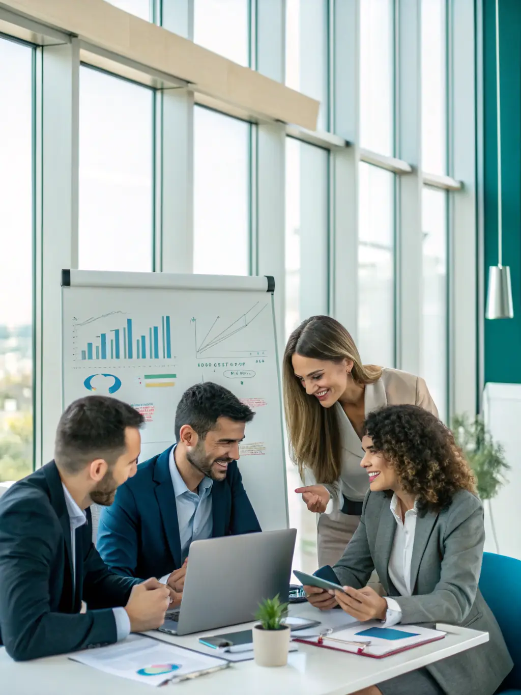 A diverse team of startup members collaborating on investment strategies with a mentor, highlighting teamwork and strategic decision-making.